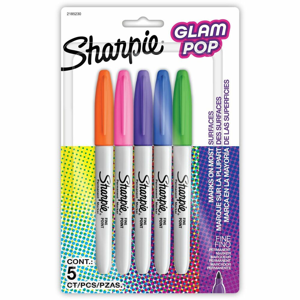Image of Newell Brands Markers,Permanent,Fine,Glam Pop,5/PK,AST