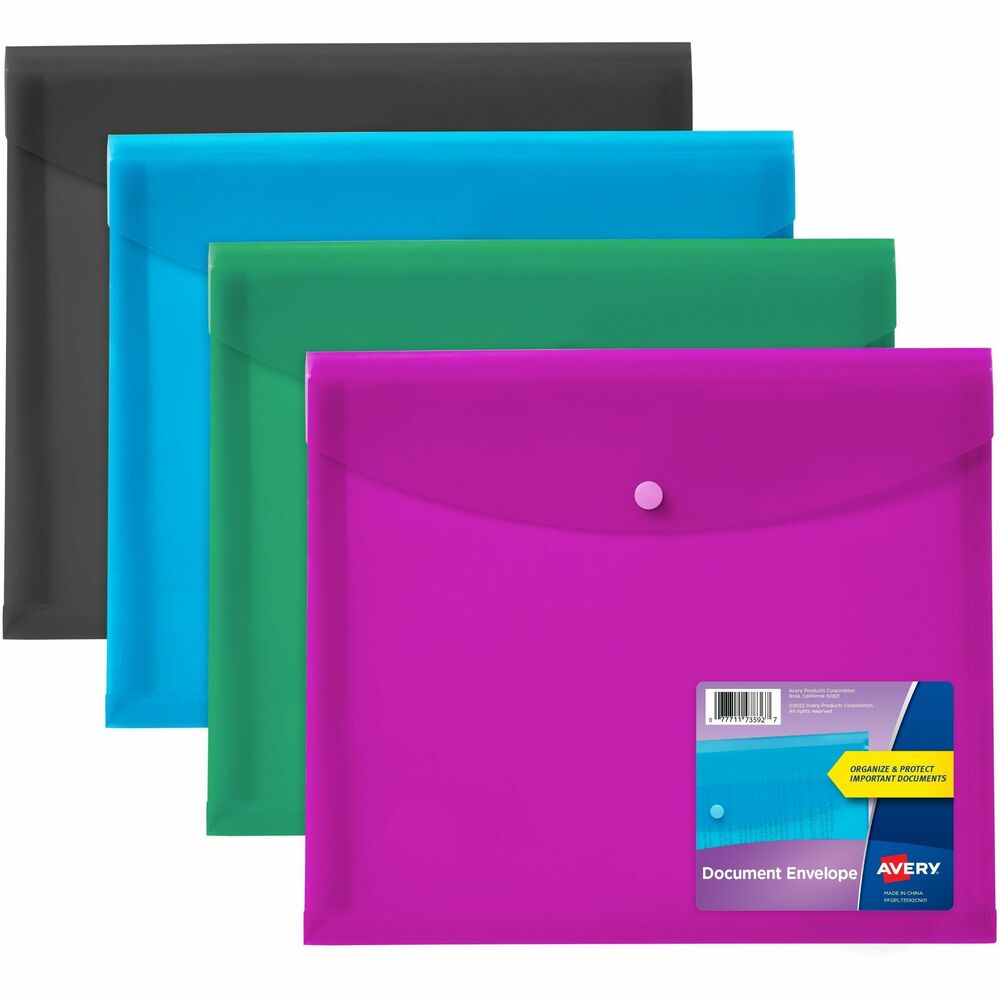 Image of Avery Document Holder,Poly,450-SHT Cap,Letter/A4-Size,4/PK,AST