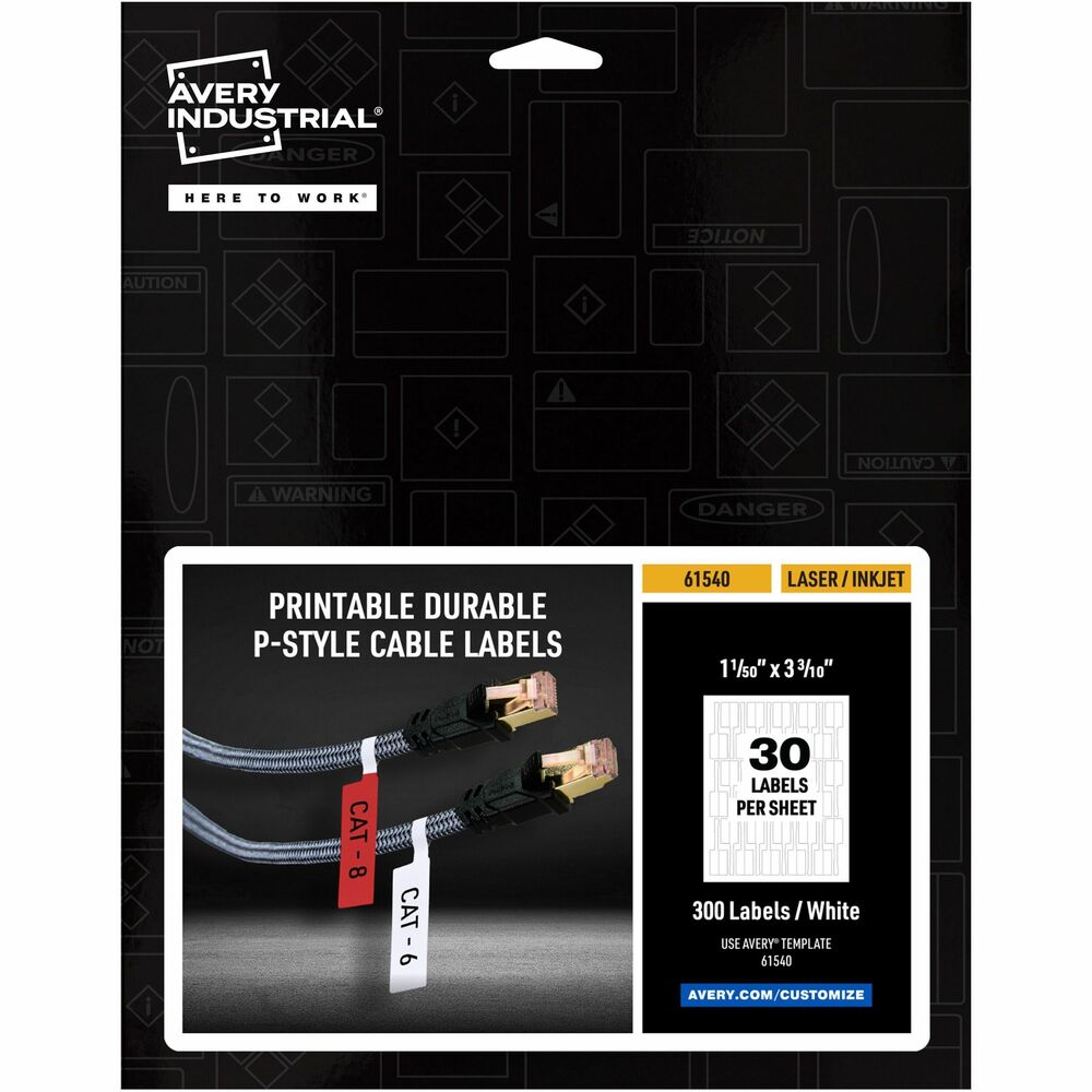 Image of Avery Labels,f/Cables,P-Style,Laser/Inkjet,1.02"x3.3",300/PK,WE