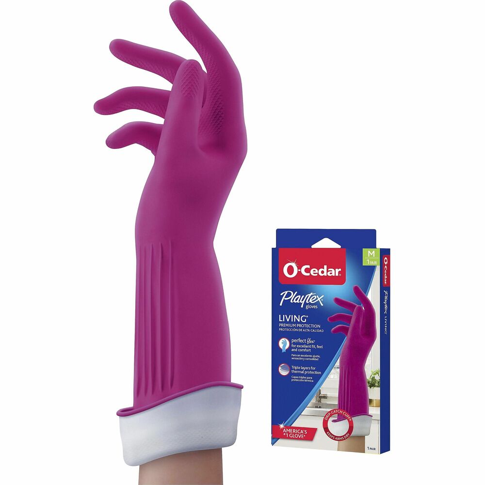 Image of O-Cedar Gloves,Household Cleaning,Antimicrobial,14"L, Medium, Pink