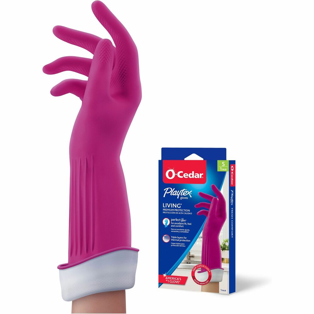 Image of O-Cedar Gloves,Household Cleaning,Antimicrobial,14"L,Small,Pink