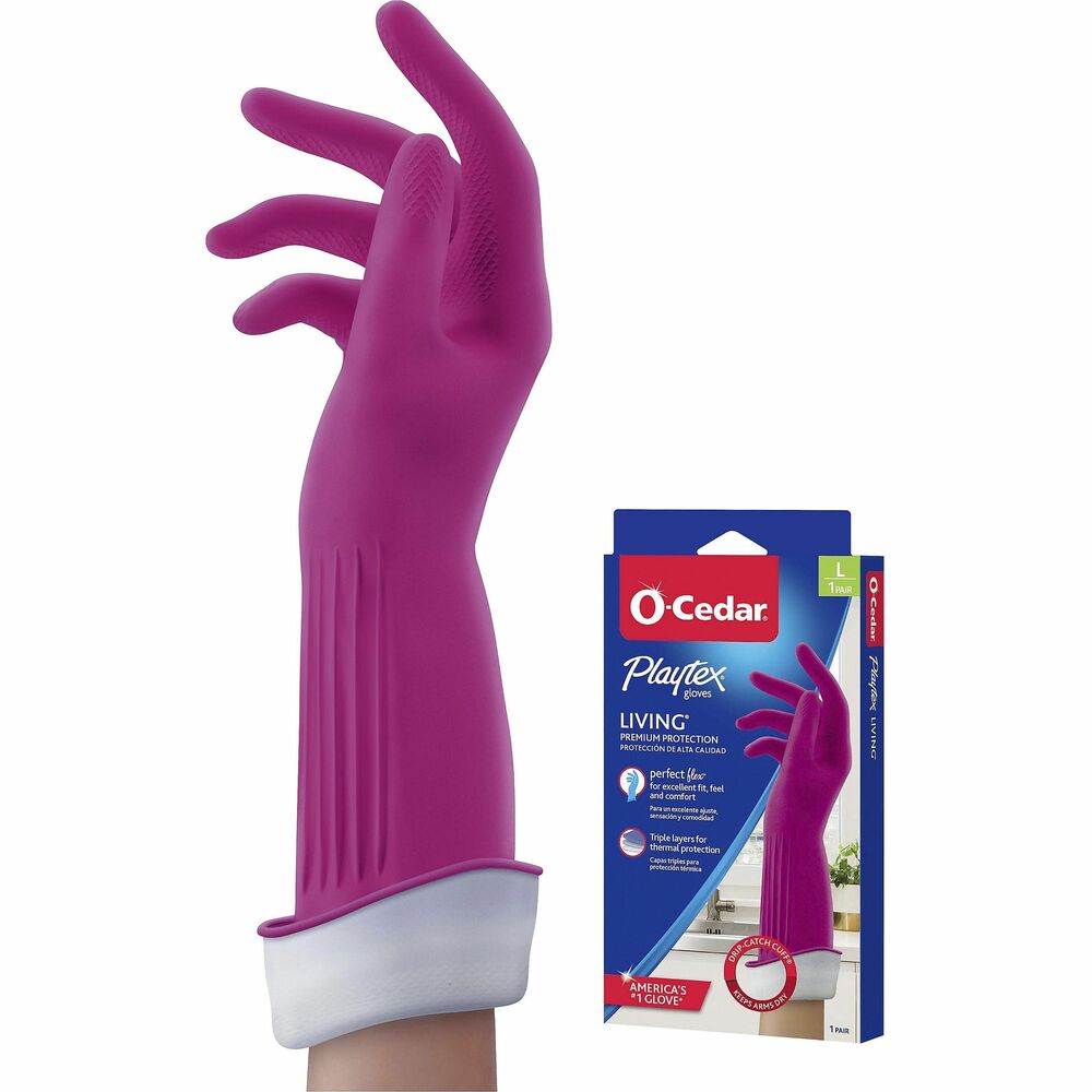 Image of O-Cedar Gloves,Household Cleaning,Antimicrobial,14"L, Large, Pink