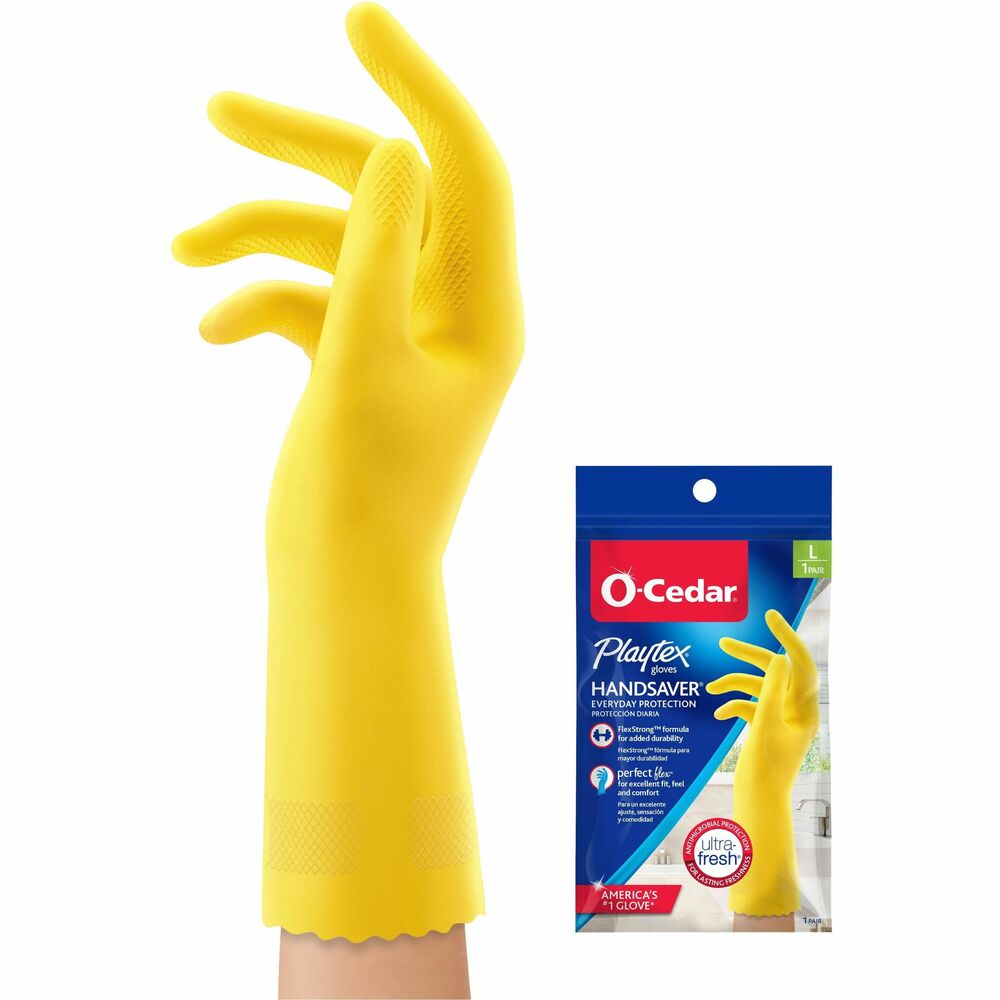 Image of O-Cedar Gloves,Household Cleaning,Antimicrobial,Large,2/PR,Yellow
