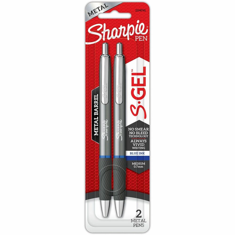 Image of Newell Brands Sharpie Pen, Gel, 0.7mm, 2/PK, BK Ink/Gun Metal Barrel