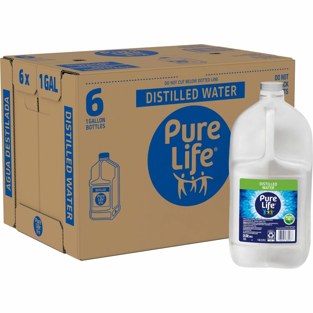 Image of Nestle Waters North America Water,Distilled,Pure Life,Side Handle,1 Gallon,6/CT,Clear