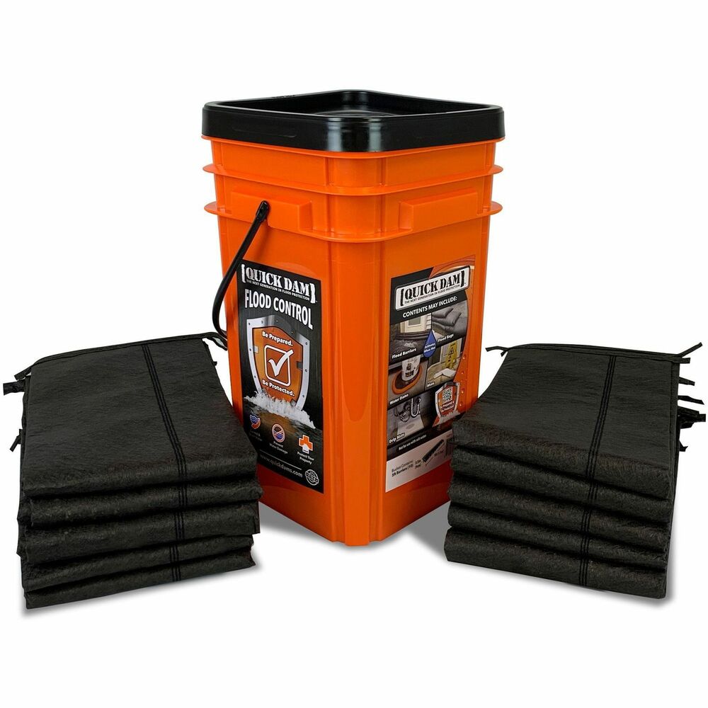 Image of Absorbent Specialty Products Flood Control Barriers,w/Bucket,4 Gal Cap,10'Lx3.5"H,BK/OE