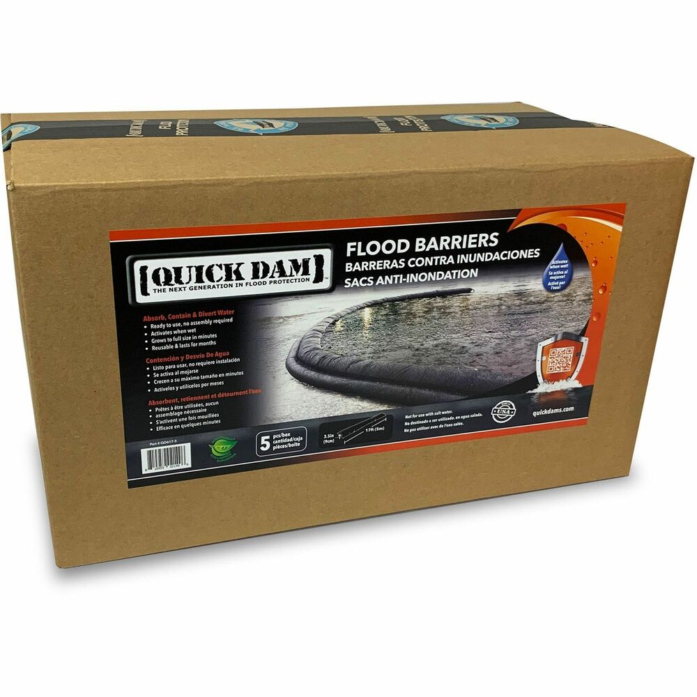 Image of Absorbent Specialty Products Flood Barriers,14 Gallon/108 lb Cap,17'Lx3.5"H,5/CT,Black