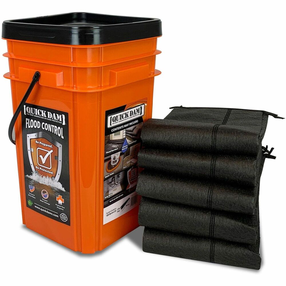 Image of Absorbent Specialty Products Flood Control Barriers,w/Bucket,4 Gal Cap,5'Lx3.5"H,BK/OE