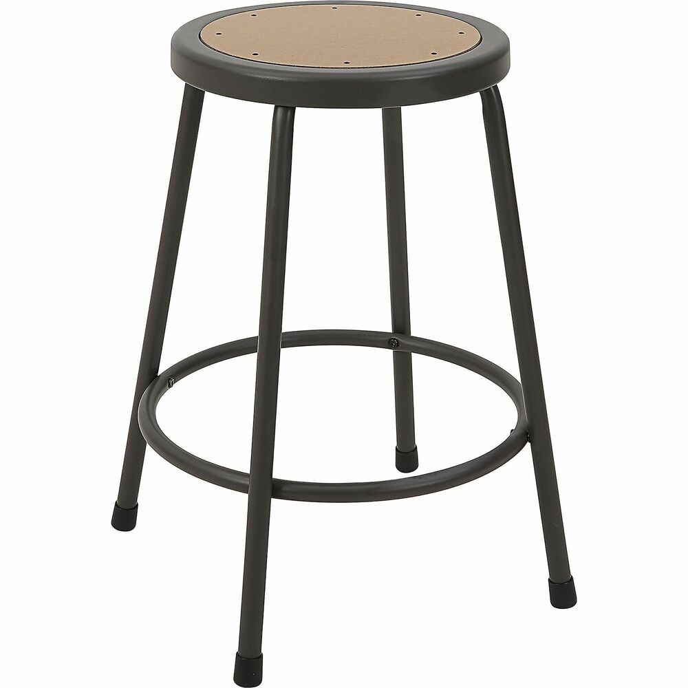 Image of Lorell Stool,No Back,Metal,24"H Wood Seat,Light Gray