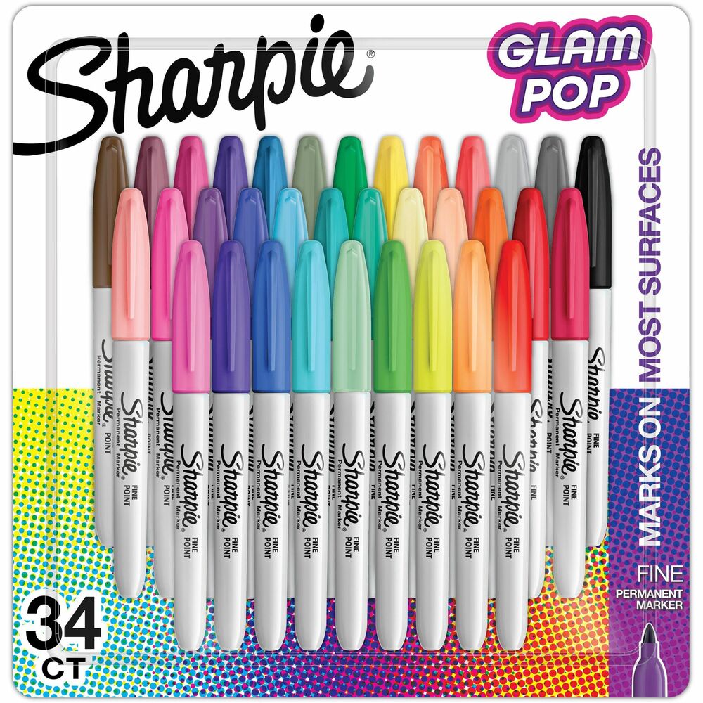 Image of Newell Brands Markers,Permanent,Fine,Glam Pop,34/PK,AST