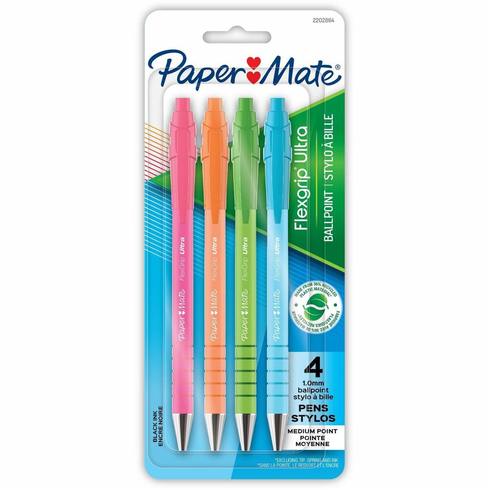 Image of Paper Mate Pen,Ballpoint,FlexGrip Ulta,RT,1.0mm,4/PK,BK Ink/ASTBarrel