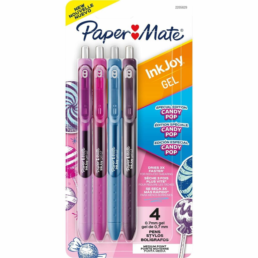 Image of Paper Mate Pens,Gel,Inkjoy,Retractable,Candy Pop,0.7mm,4/PK,AST