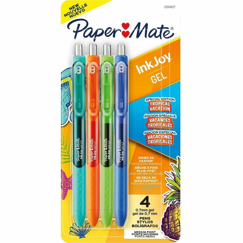 Image of Paper Mate Pens,Gel,Inkjoy,Retractable,Tropical Vacation,0.7mm,4/PK,AST