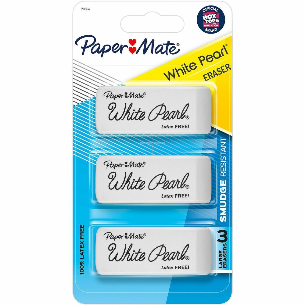 Image of Paper Mate Eraser, Latex-Free, Smudge-Resistant, 3/PK, White