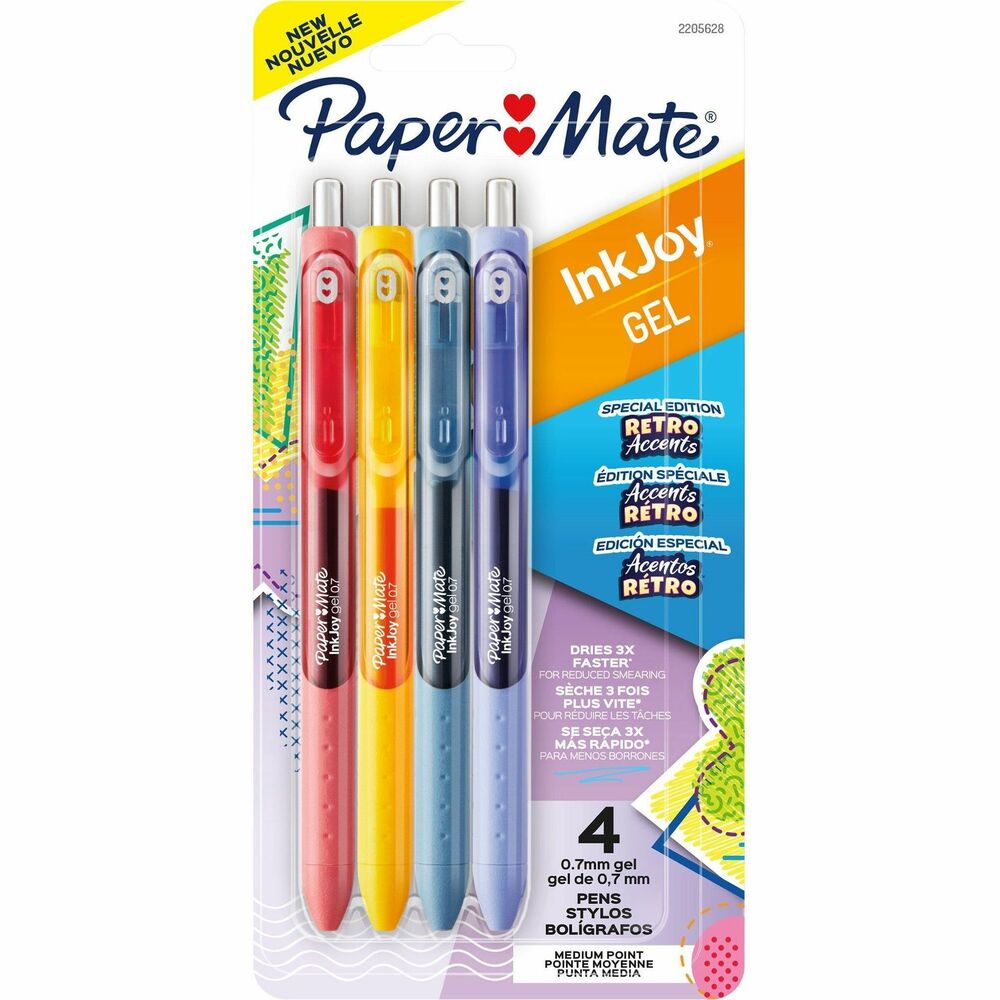 Image of Paper Mate Pens,Gel,Inkjoy,Retractable,Retro Accents,0.7mm,4/PK,AST