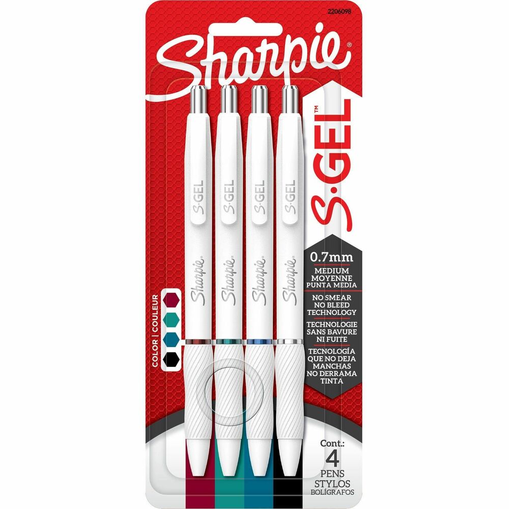 Image of Newell Brands Sharpie Pens,Gel,0.7mm,4/PK,WE Barrel/BK,SLT,GT,TL
