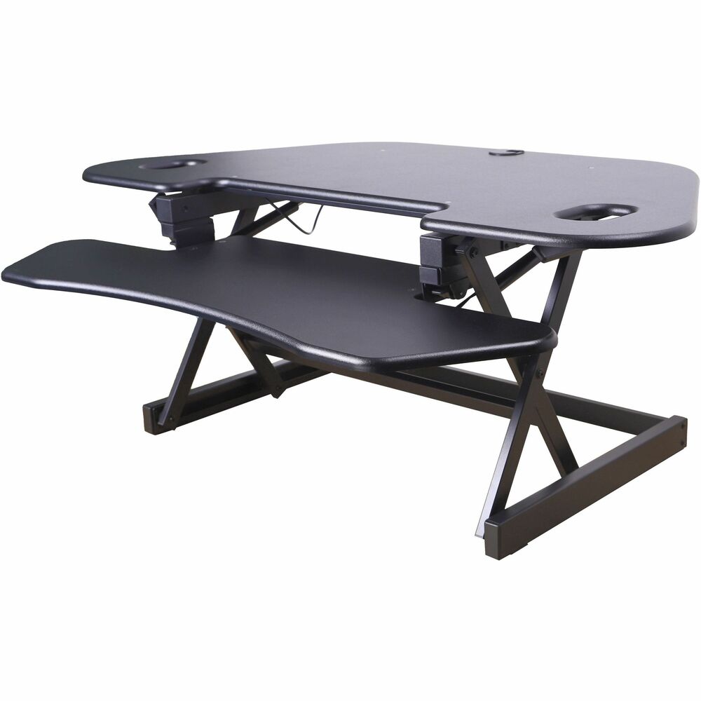 Image of Rocelco Desk Riser,Corner,4 AC Outlets,Grommet,45-1/2"x23-1/4",BK