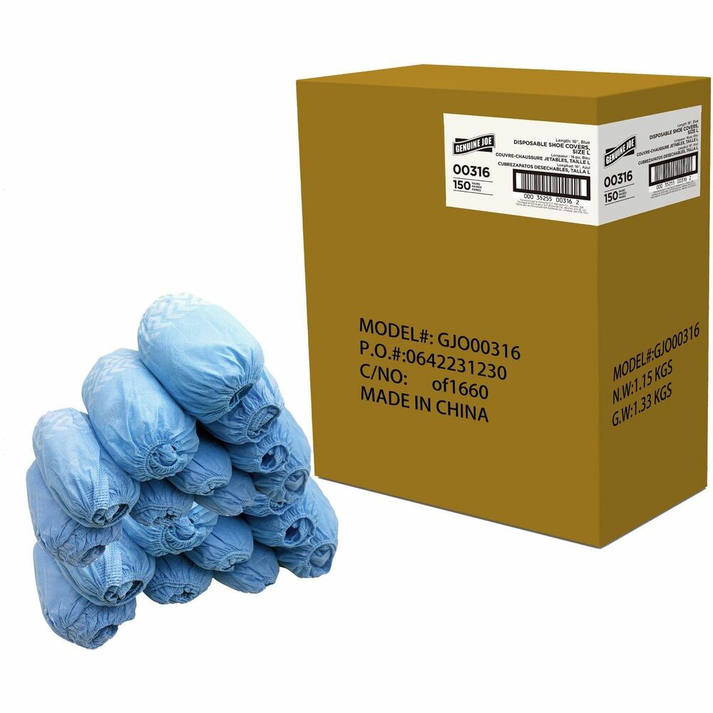 Image of Genuine Joe Shoe Covers,PolyLite,Large,16"L,150/Carton,Blue