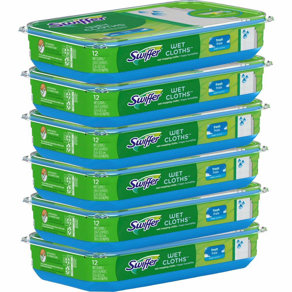 Image of Procter & Gamble Commercial Swiffer Wet Cloths,Sweeper Refills,Disposable,12/PK,6PK/CT