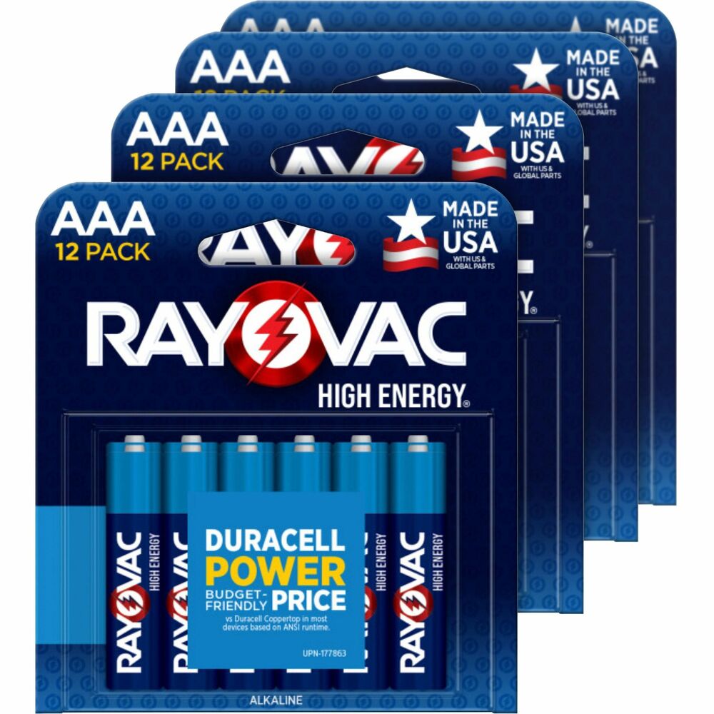Image of Rayovac Corporation Batteries,AAA,Alkaline,High Energy,12/PK,4/CT,Blue