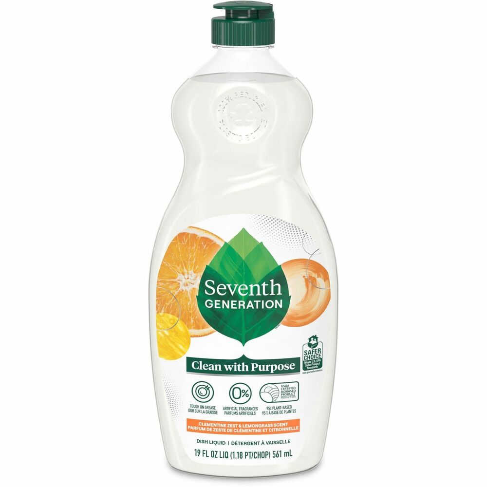 Image of Seventh Generation Dish Soap, Liquid, Lemongrass, Nontoxic, 19oz, 6/CT