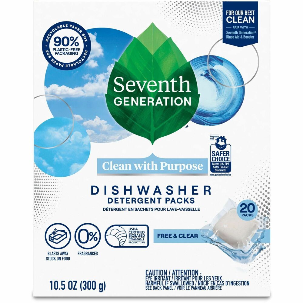 Image of Seventh Generation Dishwasher Packs, Natural, Free&Clear, 20/PK