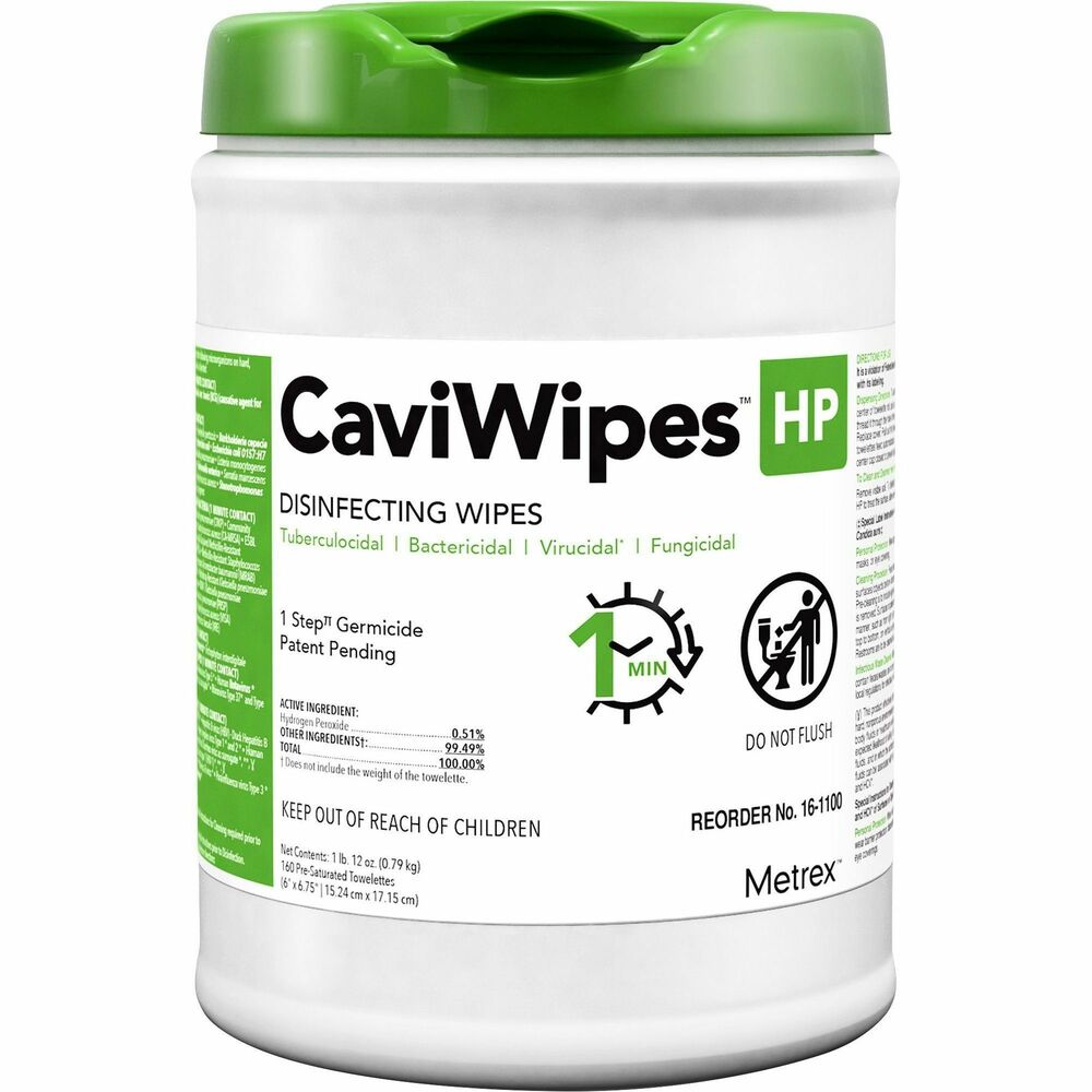 Image of Metrex Disinfectant Wipes,HP,6"x6-3/4",160/PK,WE