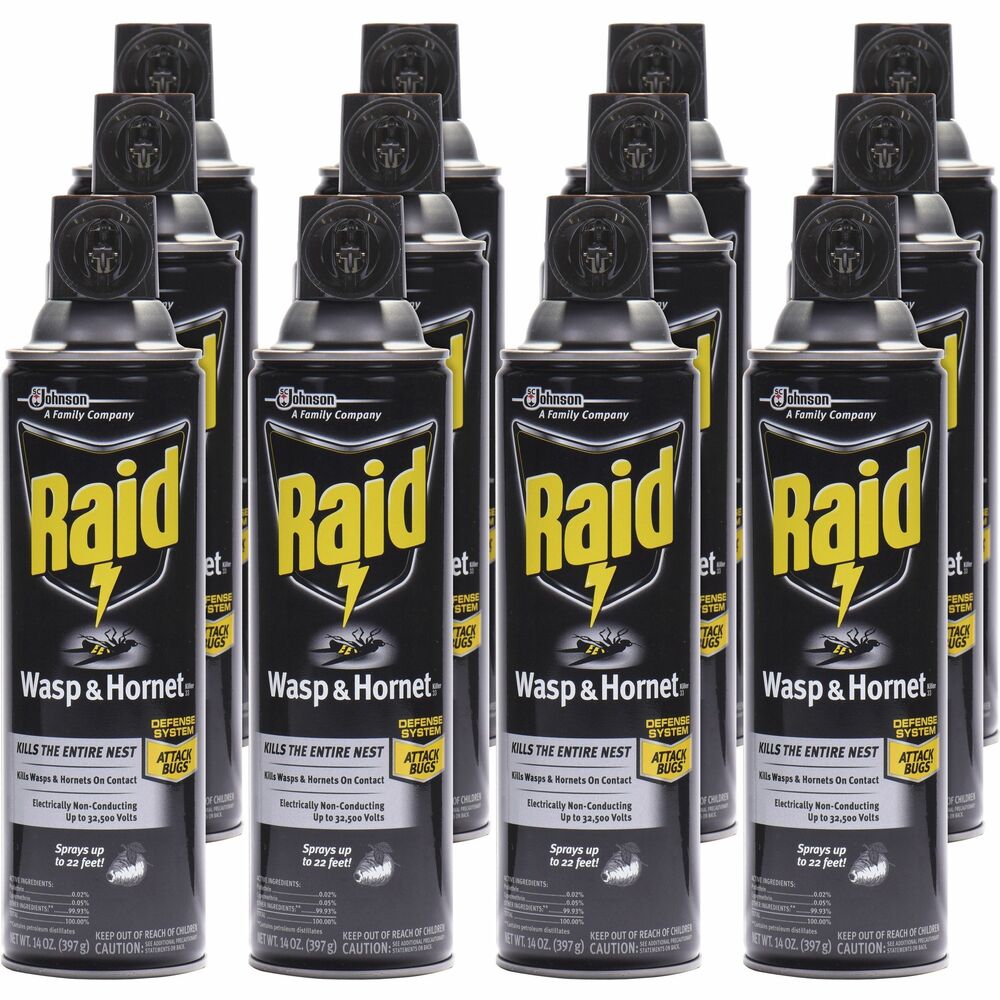 Image of S.C. JOHNSON & SON, INC Wasp/Hornet Killer, 14oz., Aerosol Can, 12/CT, Black