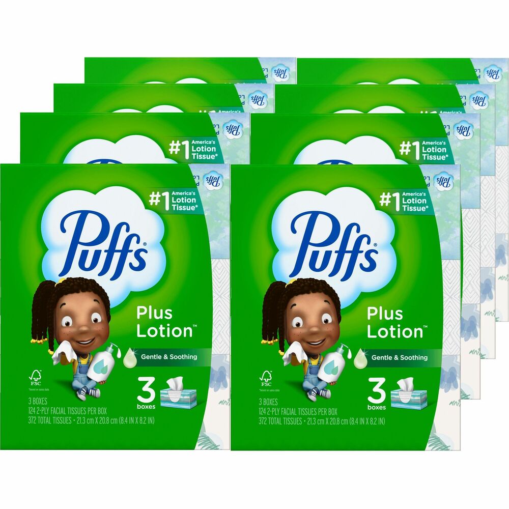 Image of Procter & Gamble Commercial Facial Tissues, Puffs w/Lotion, 124/BX, 3BX/PK, 8PK/CT, WE