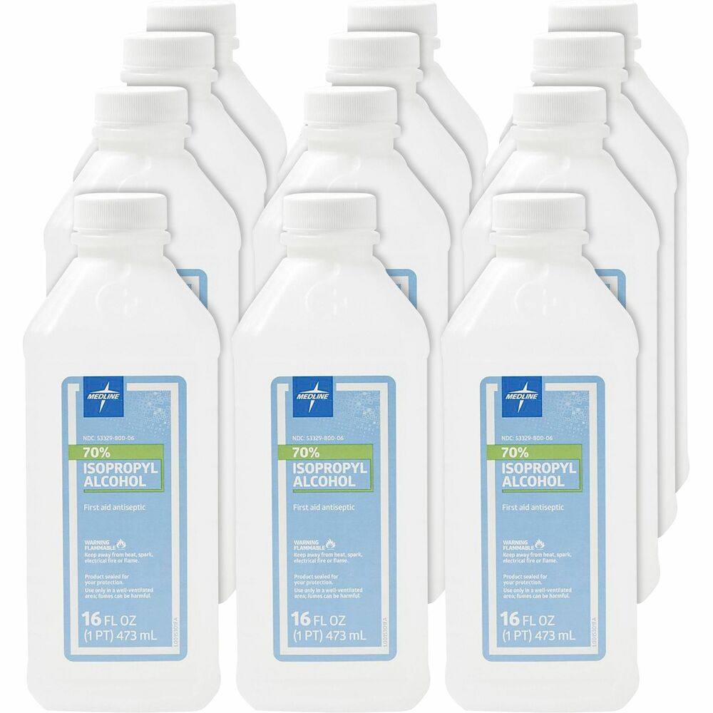 Image of Medline Rubbing Alcohol, Isopropyl, 70%, 16oz, 12/CT, Clear