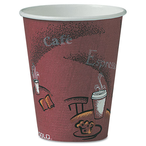 Image of SOLO® Paper Hot Drink Cups in Bistro Design, 8 oz, Maroon, 500/Carton