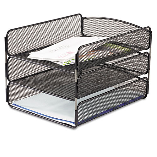 Image of Safco® Onyx Desk Tray, 3 Sections, Letter Size Files, 9.25" X 11.75" X 8", Black