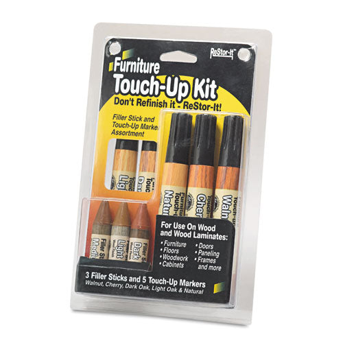 Image of Master Caster® ReStor-It Furniture Touch-Up Kit with (5) Woodgrain Markers, (3) Filler Sticks, 4.25 x 0.38 x 6.75