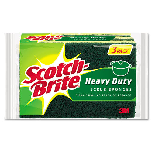 Image of Scotch-Brite® Heavy-Duty Scrub Sponge, 4.5 X 2.7, 0.6" Thick, Yellow/green, 3/pack