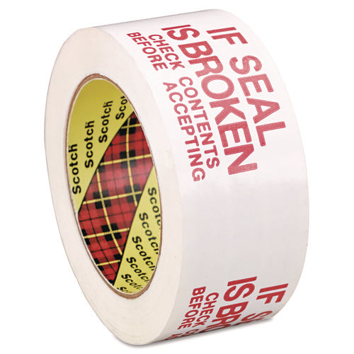 Image of Scotch® PRINTED MESSAGE BOX SEALING TAPE, 3" CORE, 1.88" X 109 YDS, RED/WHITE