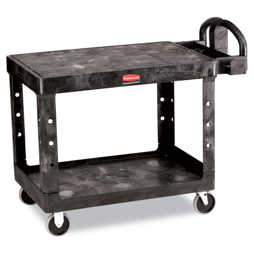 Image of Rubbermaid® Commercial Flat Shelf Utility Cart, Plastic, 2 Shelves, 500 lb Capacity, 25.25" x 44" x 38.13", Black