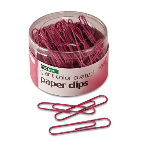 Image of Officemate Pink Coated Paper Clips, Breast Cancer Awareness, Giant, PET-Coated, Pink, 80/Pack