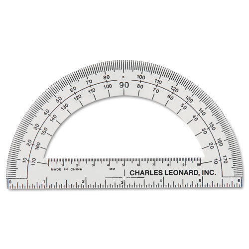 Image of Charles Leonard® Open Center Protractor, Plastic, 6" Ruler Edge, Clear