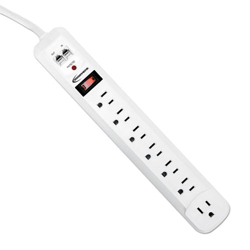 Image of Innovera® Surge Protector, 7 AC Outlets, 4 ft Cord, 1,080 J, White