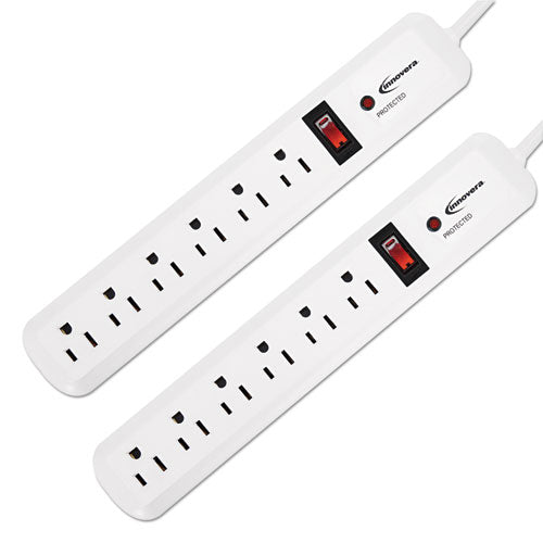 Image of Innovera® Surge Protector, 6 AC Outlets, 4 ft Cord, 540 J, White, 2/Pack