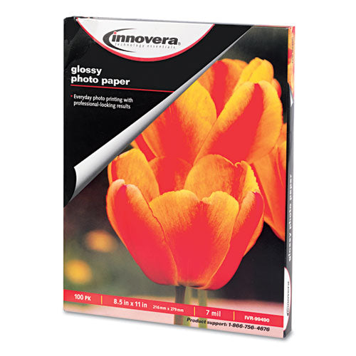 Image of Innovera® Glossy Photo Paper, 7 Mil, 8.5 X 11, Glossy White, 100/pack