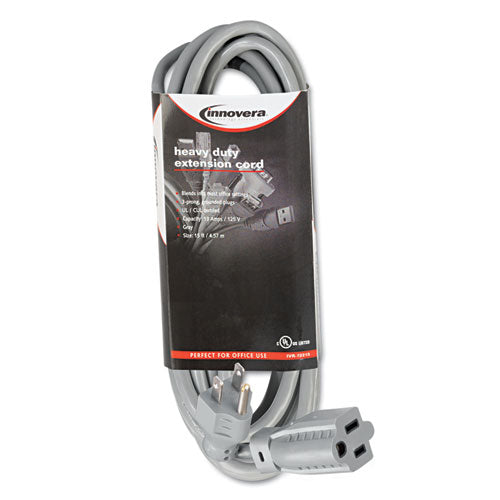 Image of Innovera® Indoor Heavy-Duty Extension Cord, 15 ft, 13 A, Gray