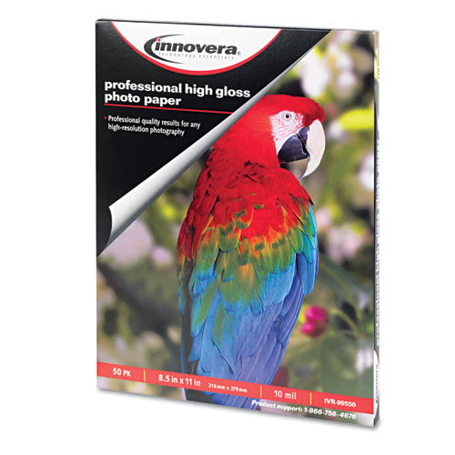 Image of Innovera® High-Gloss Photo Paper, 10 Mil, 8.5 X 11, High-Gloss White, 50/pack