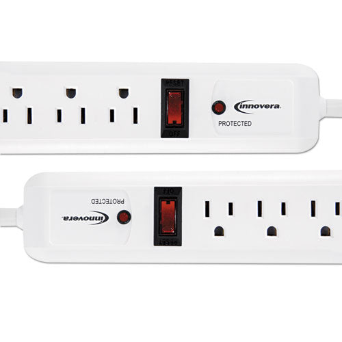 Image of Innovera® Surge Protector, 6 AC Outlets, 4 ft Cord, 540 J, White, 2/Pack