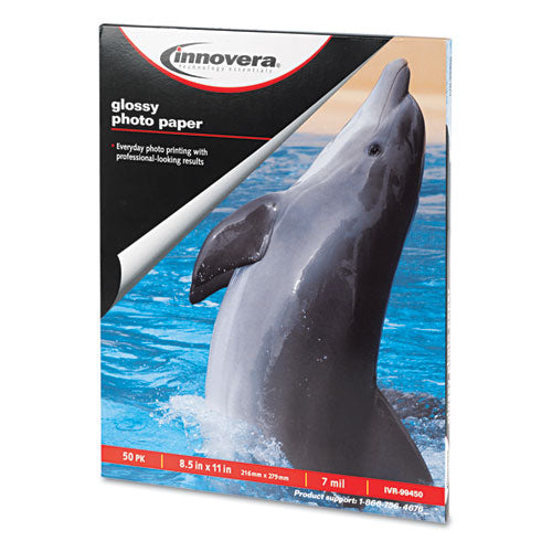 Image of Innovera® Glossy Photo Paper, 7 Mil, 8.5 X 11, Glossy White, 50/pack