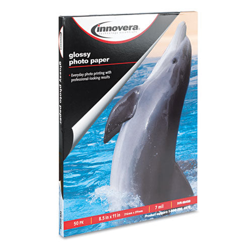 Image of Innovera® Glossy Photo Paper, 7 Mil, 8.5 X 11, Glossy White, 50/pack