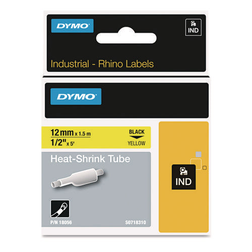 Image of DYMO® Rhino Heat Shrink Tubes Industrial Label Tape, 0.5" X 5 Ft, White/black Print
