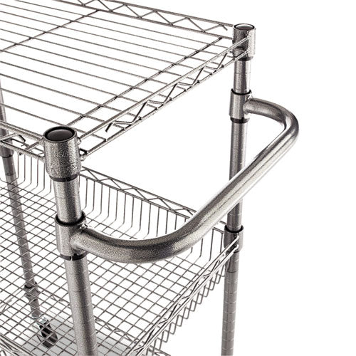 Image of Alera® Three-Tier Wire Cart with Basket, Metal, 2 Shelves, 1 Bin, 500 lb Capacity, 28" x 16" x 39", Black Anthracite