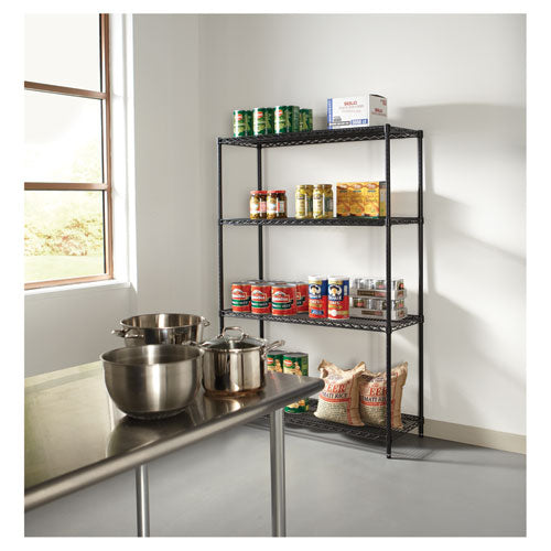 Image of Alera® NSF Certified Industrial Four-Shelf Wire Shelving Kit, 48w x 18d x 72h, Black