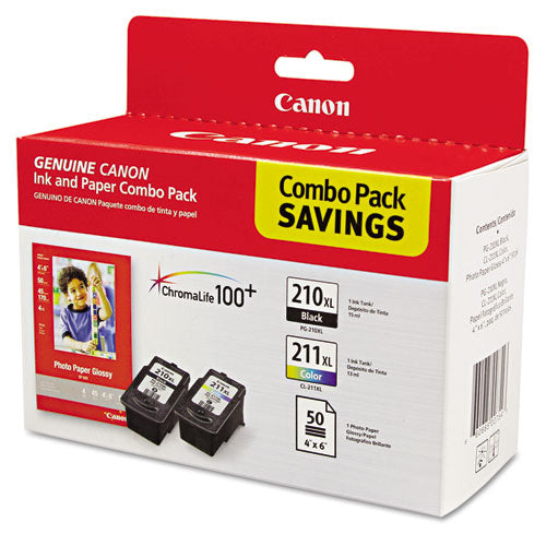 Image of Canon® 2973b004 (pgi-210xl/cl-211xl) Chromalife100+ High-Yield Ink/paper Combo, Black/tri-Color
